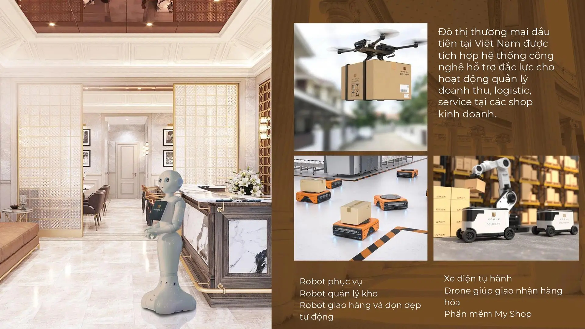 Hỗ trợ gia chủ bán hàng thông qua robot bán hàng tự động, robot giao hàng nội khu